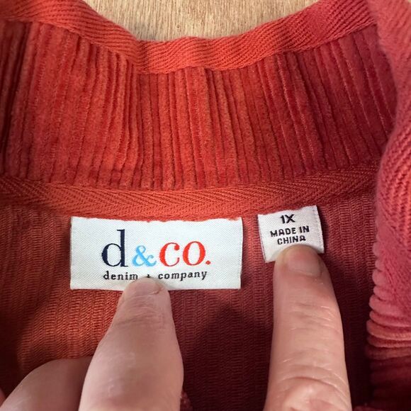 d&co Corduroy Vest Womens 1X Orange Zip Front Sleeveless Lightweight - Picture 4 of 6